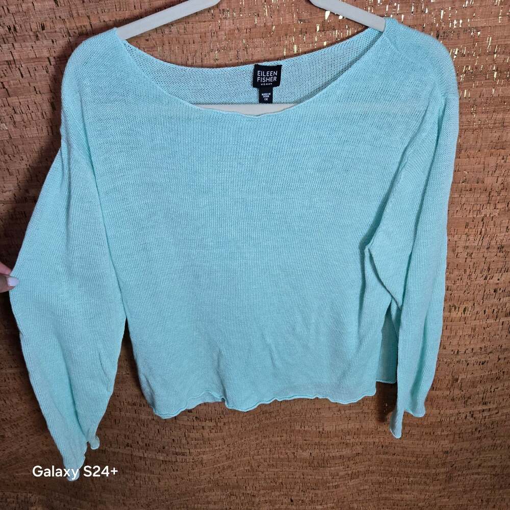 Eileen Fisher 100% Linen Light Blue Boat Neck Knit Sweater Women's Size 1X